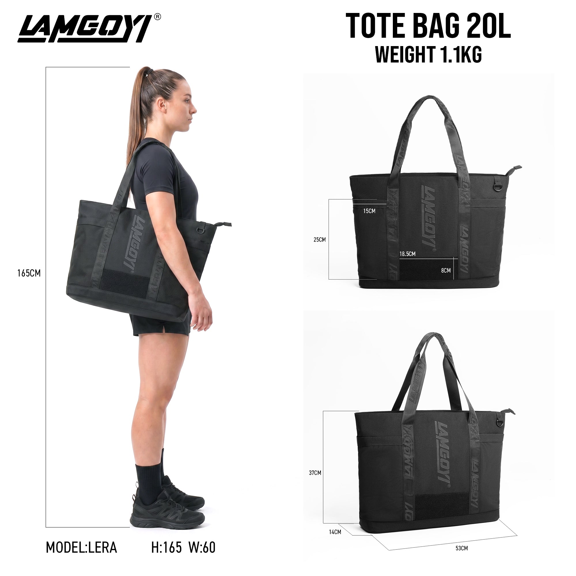 LAMGOYI กระเป๋าโท้ท สายฟิตเนส Fitness Tote Bag รุ่น FLOW สีดำ (Black)-2