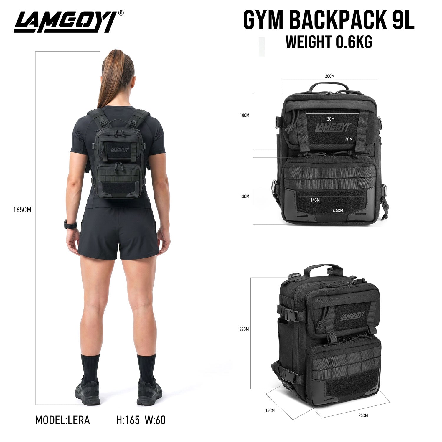LAMGOYI กระเป๋าเป้ สายฟิตเนส GYM & HYROX Backpack 9L รุ่น TRAIN สีดำ (Black)-2