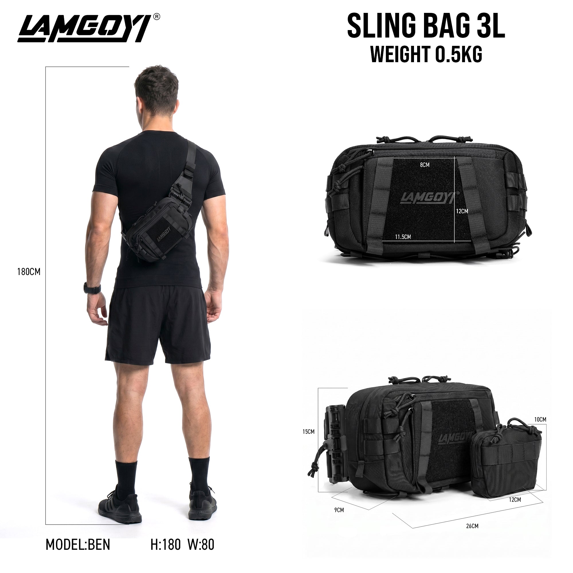 LAMGOYI กระเป๋าคาดอก สายฟิตเนส GYM & HYROX Chest Bag Cross Body รุ่น FORCE สีดำ (Black)-2