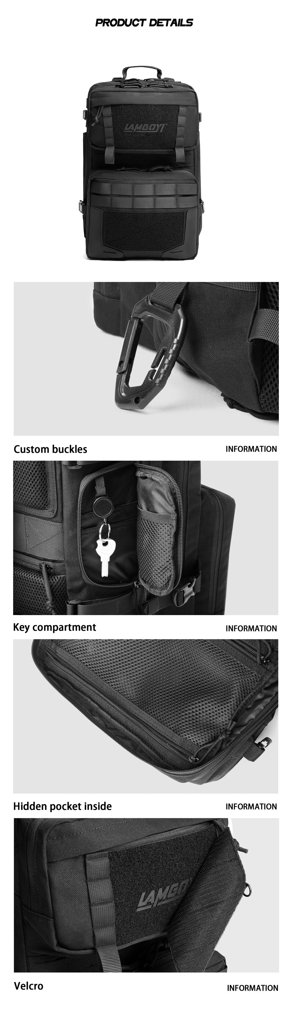 LAMGOYI กระเป๋าเป้ สายฟิตเนส GYM & HYROX Backpack 35L รุ่น TRAIN สีดำ (Black)-6