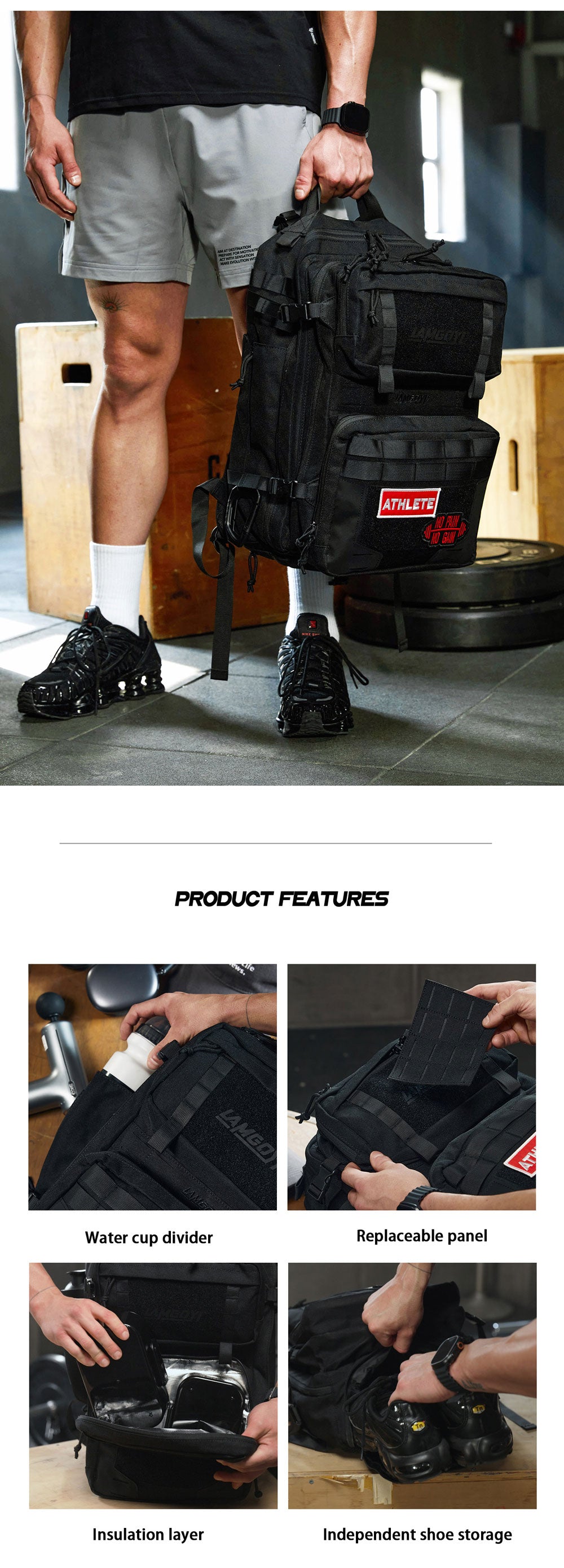 LAMGOYI กระเป๋าเป้ สายฟิตเนส GYM & HYROX Backpack 35L รุ่น TRAIN สีดำ (Black)-8