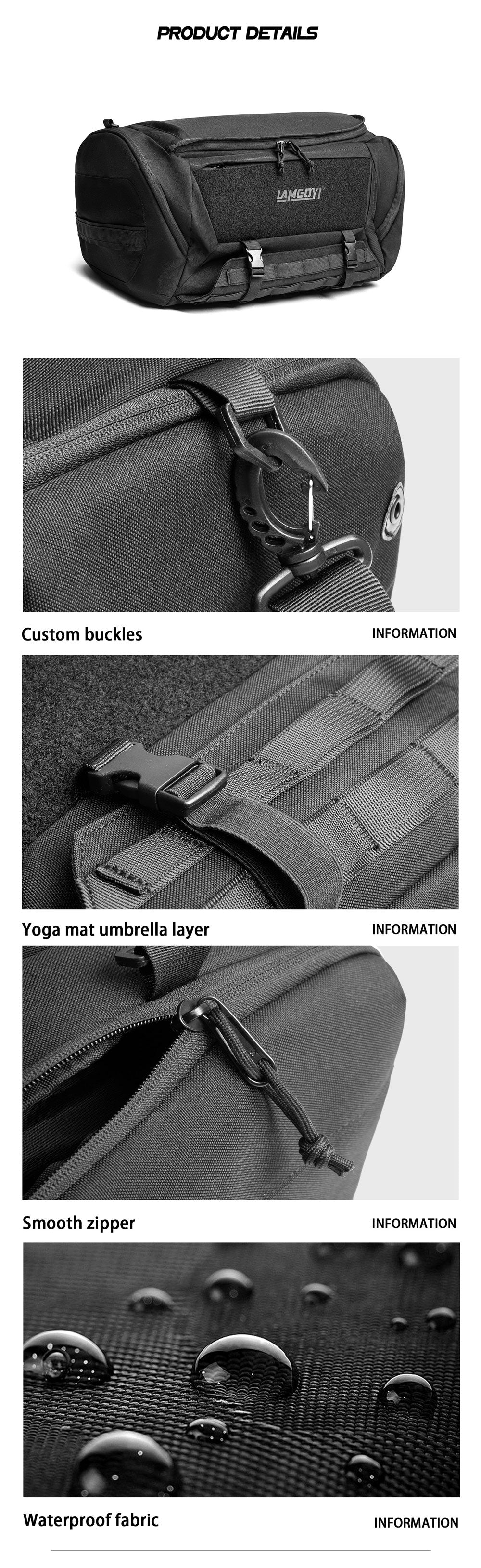 LAMGOYI กระเป๋าดัฟเฟิล สายฟิตเนส GYM & HYROX Tactical Duffle Bag รุ่น CORE สีดำ (Black)-5