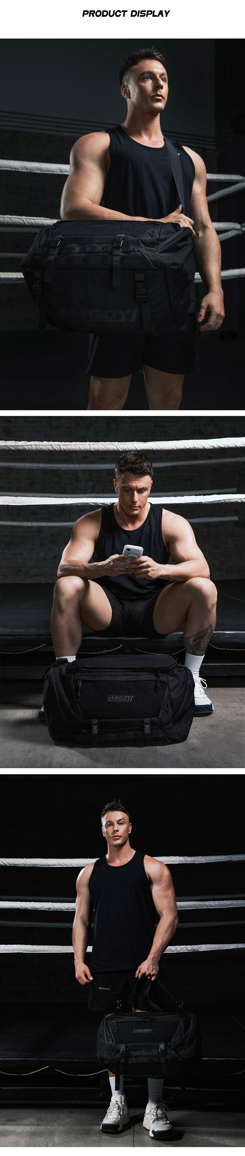 LAMGOYI กระเป๋าดัฟเฟิล สายฟิตเนส GYM & HYROX Tactical Duffle Bag รุ่น CORE สีดำ (Black)-6